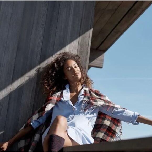 Madewell Oversized Black Red Cream Plaid Scarf Wrap - Picture 3 of 4